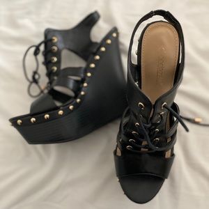 Black with gold studded wedges